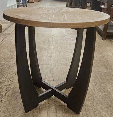 Round Two-Tone Accent Table with Sculptural Base