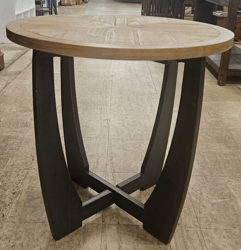 Round Two-Tone Accent Table with Sculptural Base