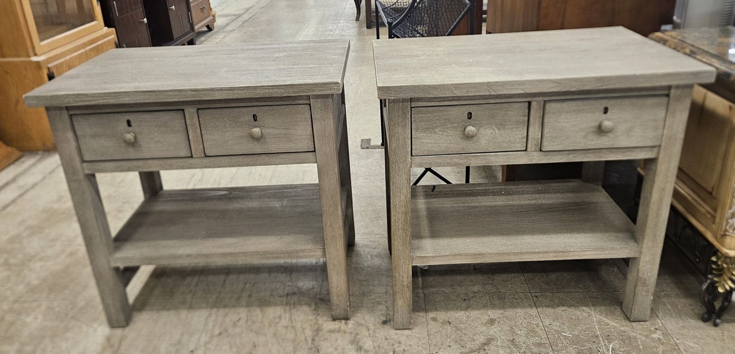 Set of 2 Pottery Barn Side Tables – Solid Wood w/ Drawers &amp; Shelf - FREE DELIVERY