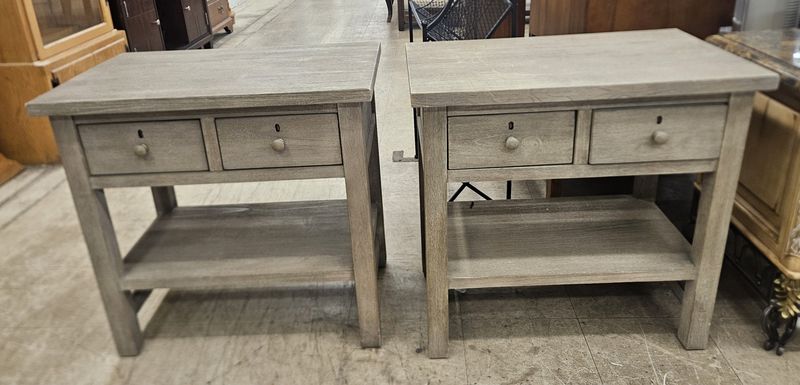 Set of 2 Pottery Barn Side Tables – Solid Wood w/ Drawers &amp; Shelf - FREE DELIVERY