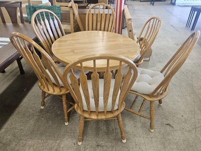 Solid Oak Round Dining Set (6 Chairs) - FREE DELIVERY