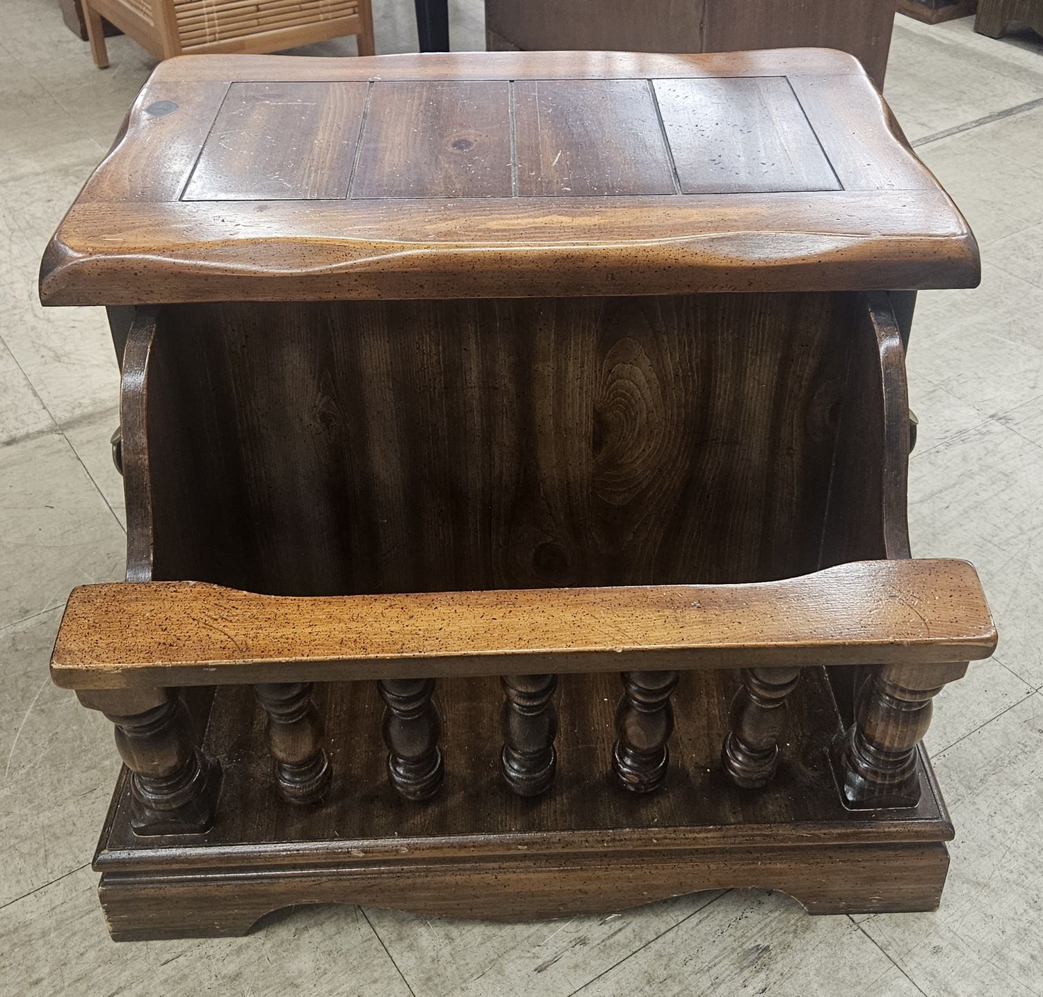Rustic Solid Wood Magazine Rack End Table with Cabinet