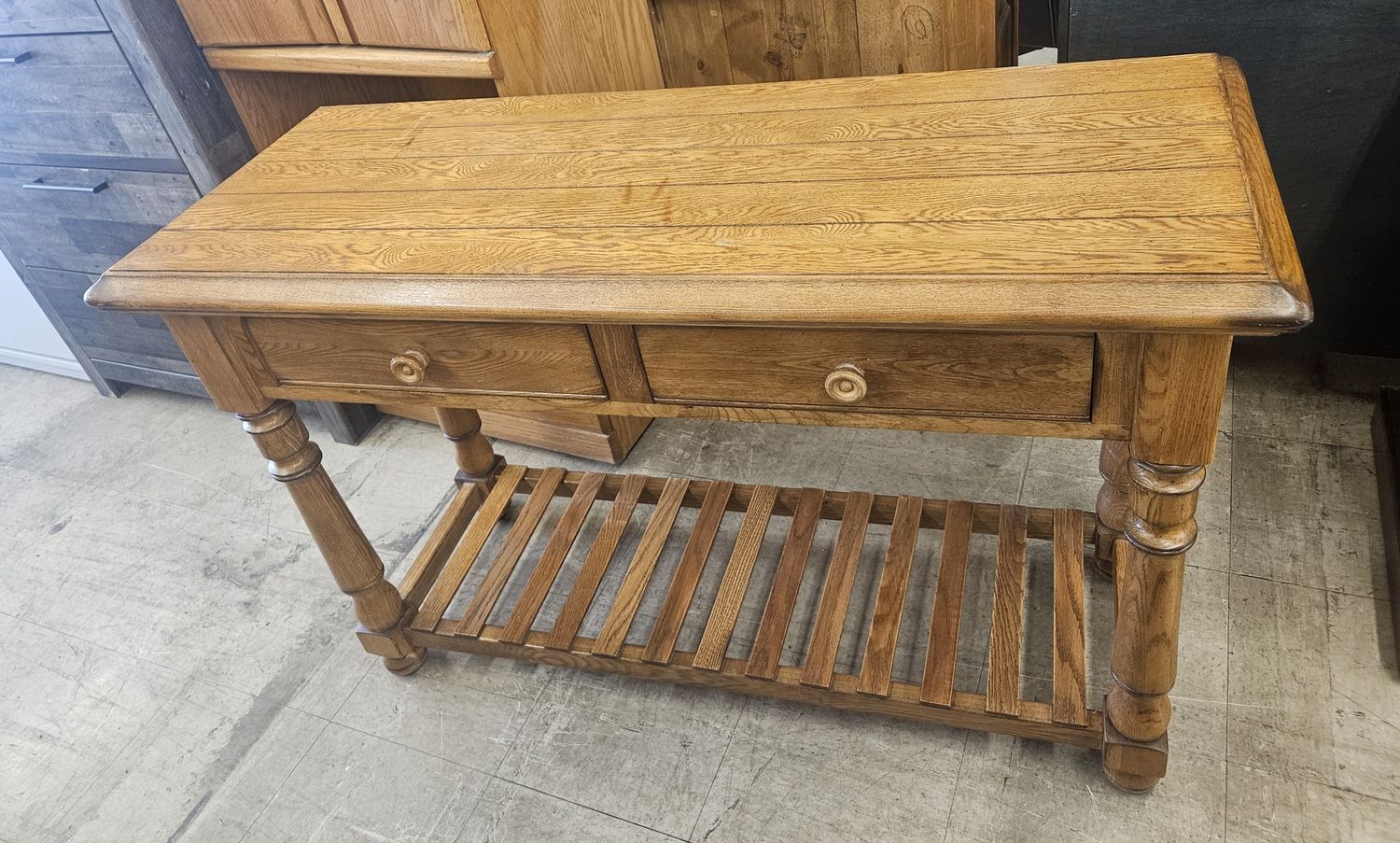 Solid Oak Sofa Table / Entry Console with Storage
