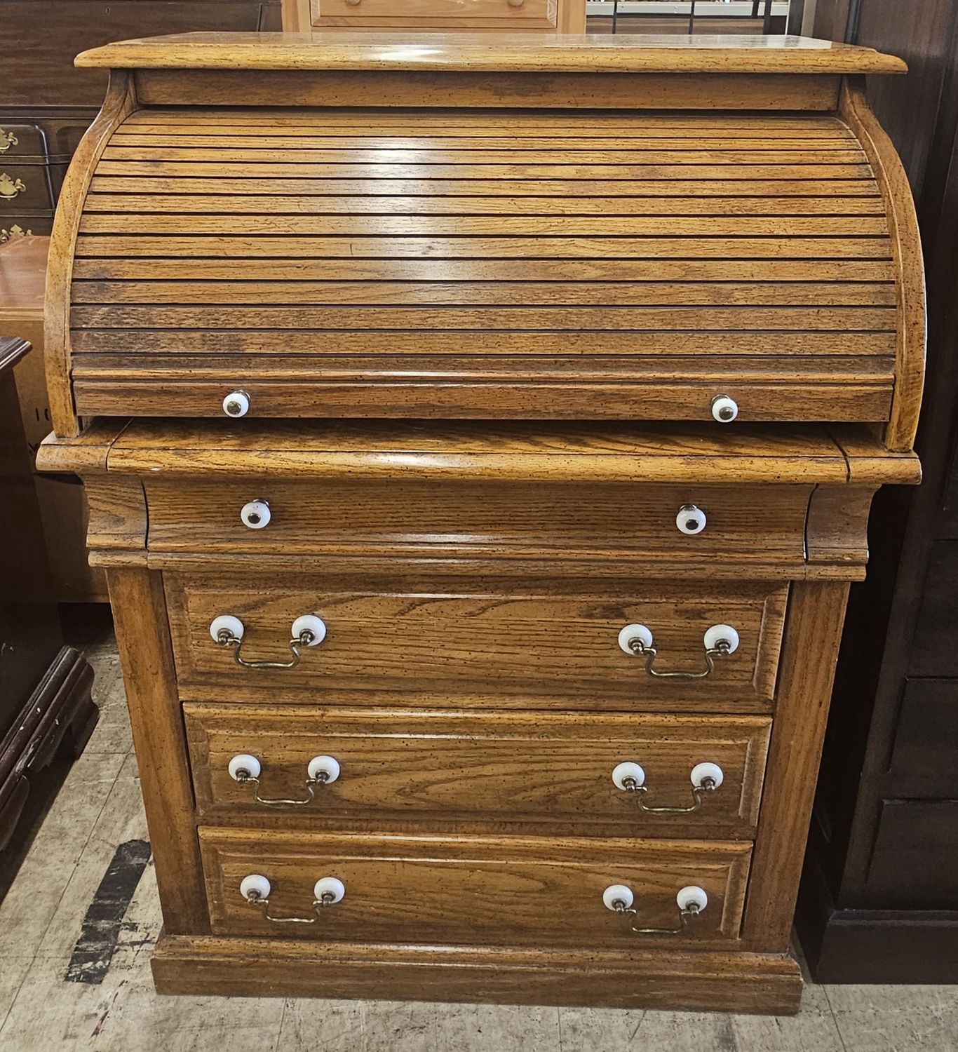 Solid Oak Roll Top Secretary Desk