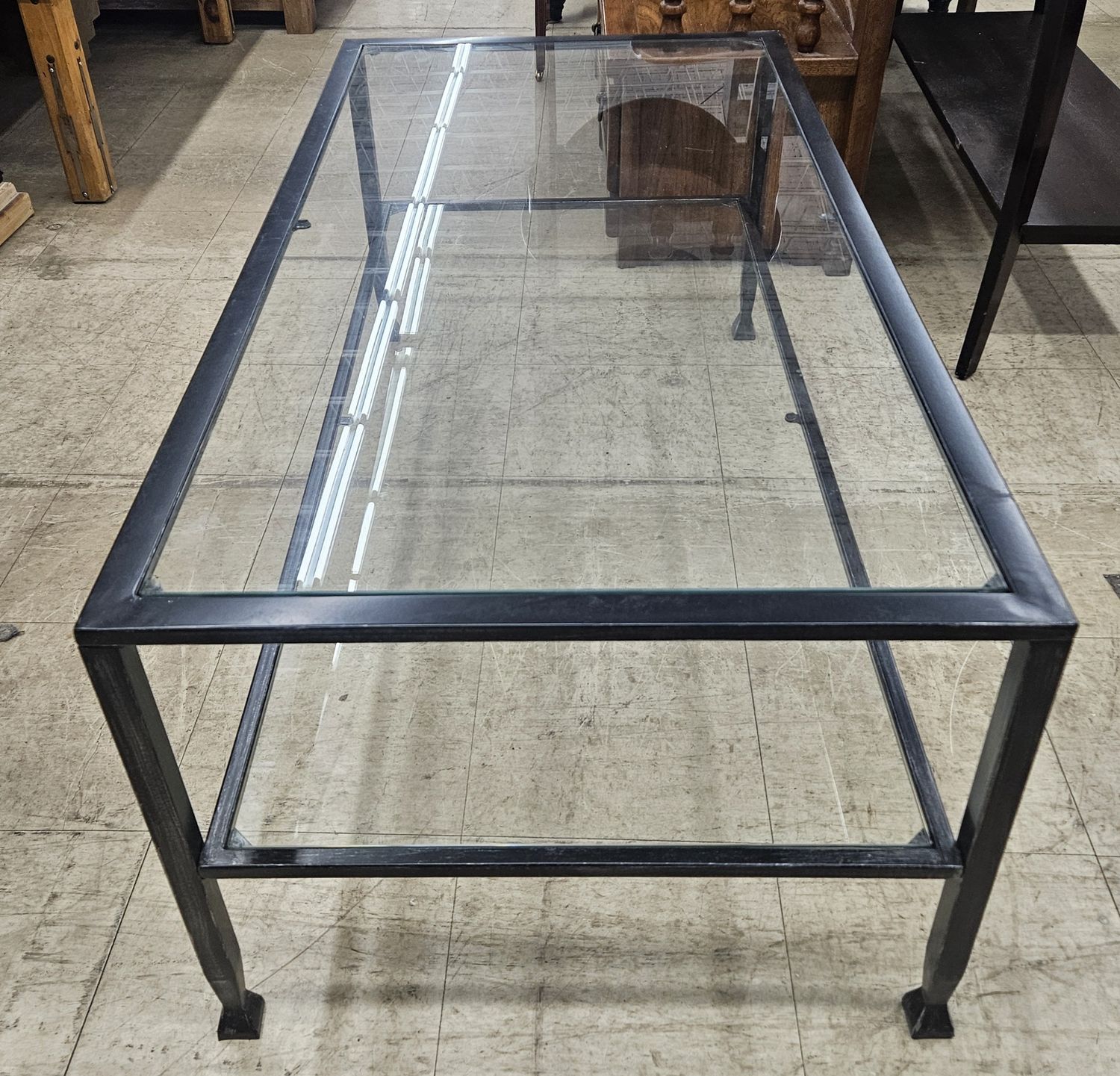 Modern Glass &amp; Metal Coffee Table (2-Tier)