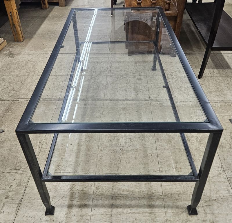 Modern Glass &amp; Metal Coffee Table (2-Tier)