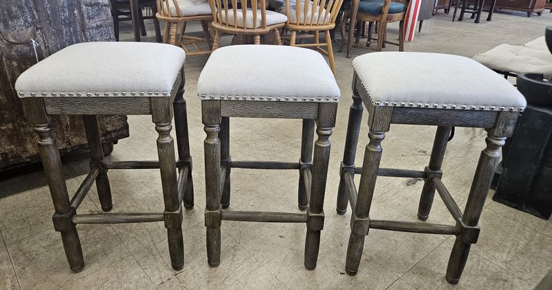 Set of 3 Upholstered Counter Stools