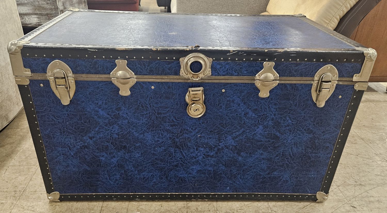 Vintage Blue Storage Trunk / Steamer Chest