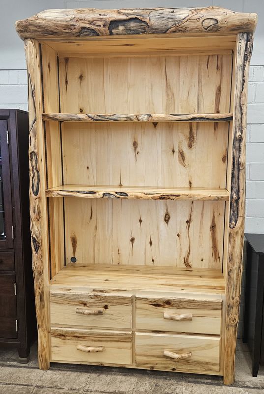 Rustic Aspen Log Bookcase with Drawers - FREE DELIVERY