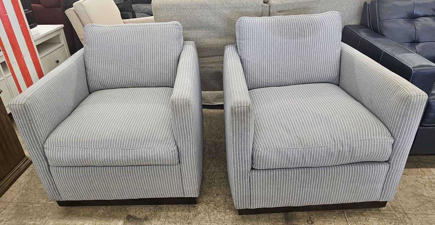 Pair of Gray Pinstripe Accent Chairs