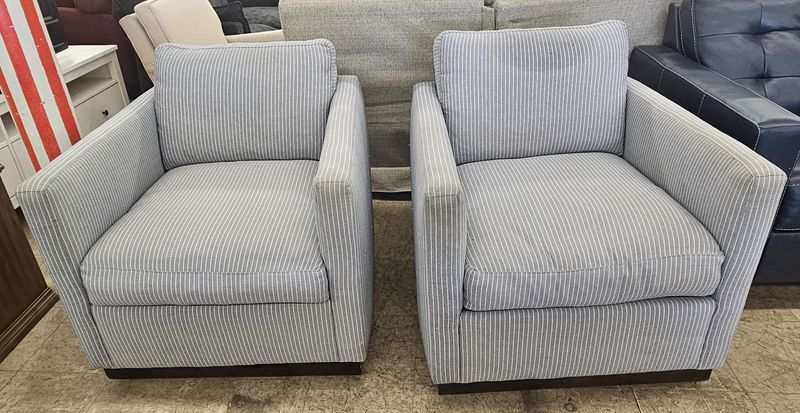 Pair of Gray Pinstripe Accent Chairs