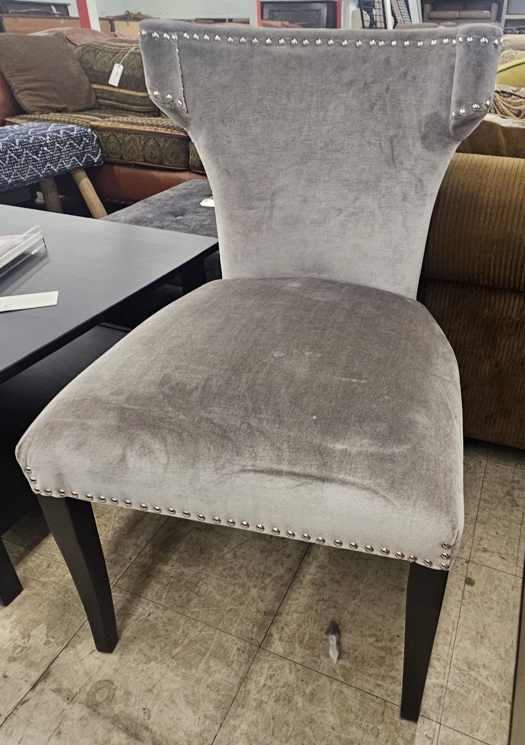 Silver Velvet Wingback Chair