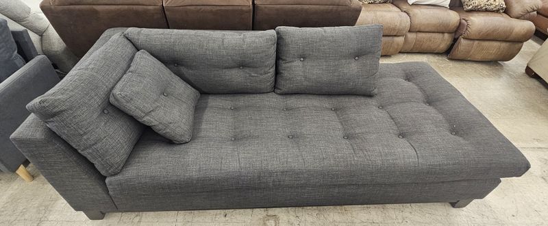 Modern Charcoal Tufted Chaise Lounge - FREE DELIVERY