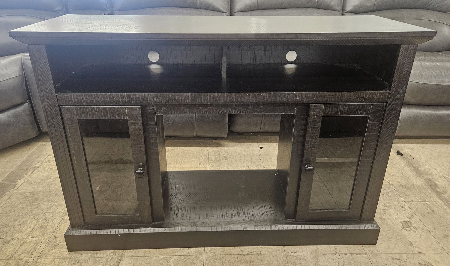Modern Espresso TV Stand with Glass Doors