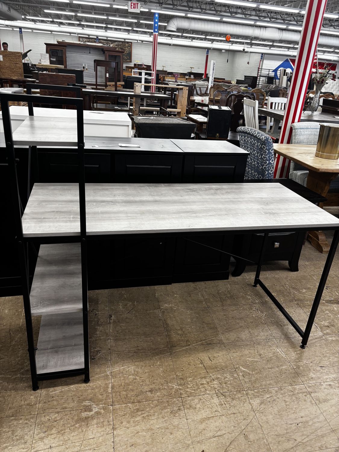 Modern Industrial Ladder Desk with Storage Shelves