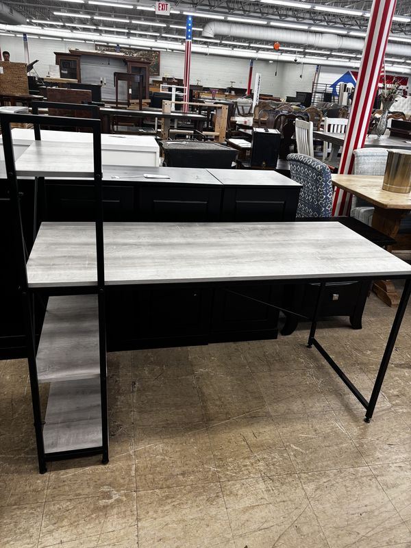 Modern Industrial Ladder Desk with Storage Shelves