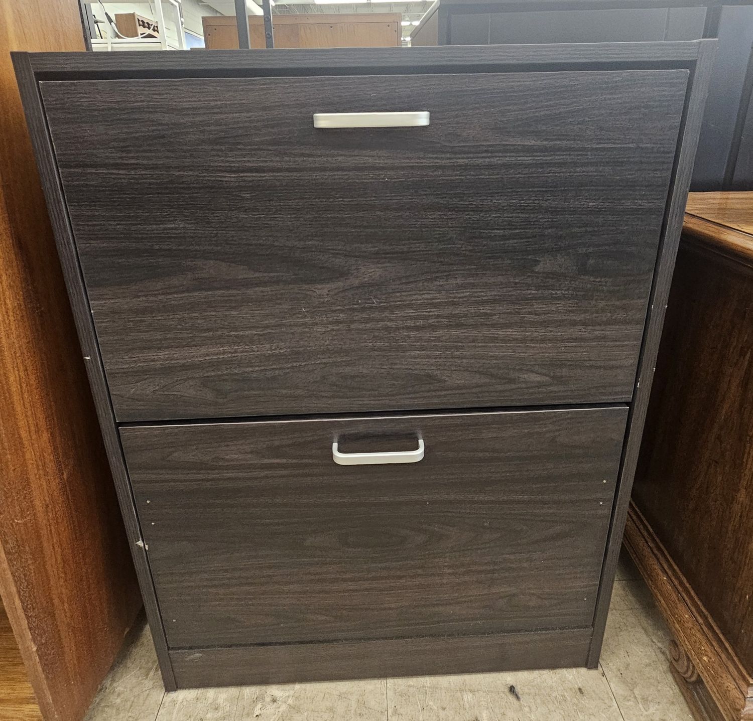 Modern Dark Wood 2-Tier Shoe Cabinet