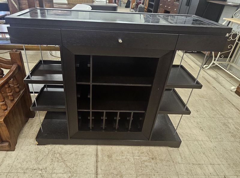 Modern Espresso Home Bar &amp; Wine Storage Console - FREE DELIVERY