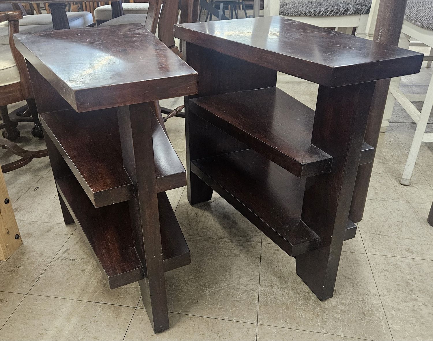 Pair of Contemporary Espresso Open Shelf End Tables