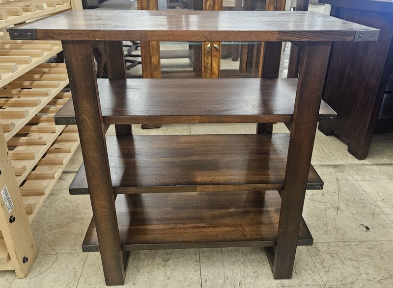 Rustic Industrial Sofa Table with Open Shelving