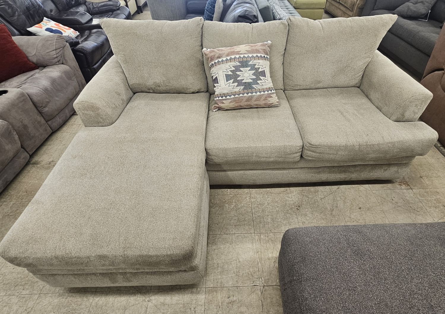Modern Beige Chaise Sectional Sofa - FREE DELIVERY