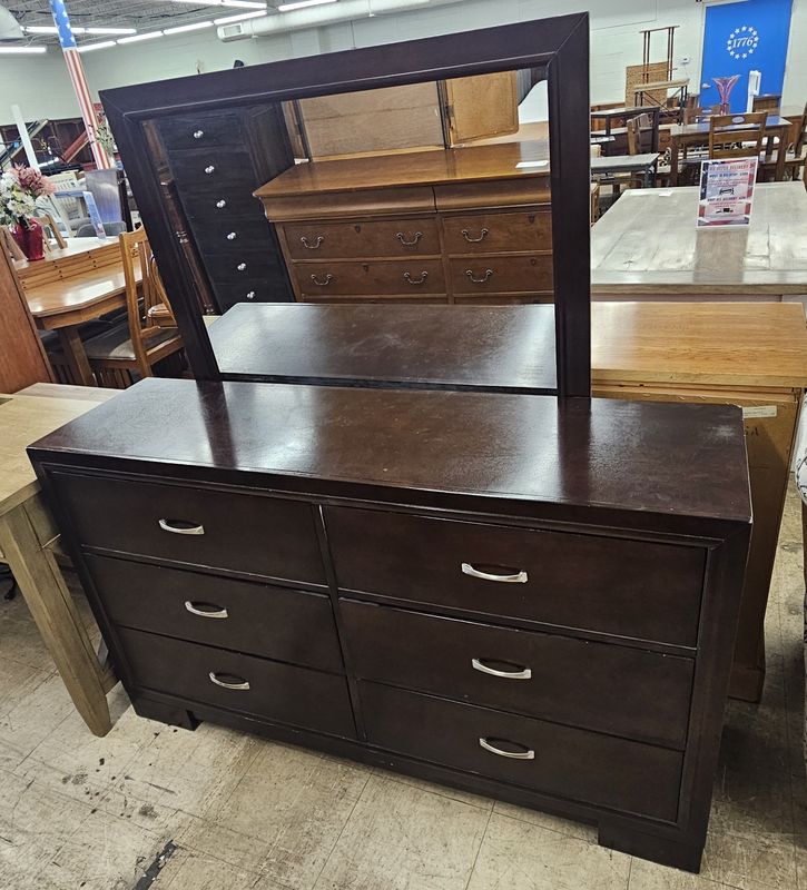 Contemporary Espresso 6-Drawer Dresser with Mirror - FREE DELIVERY