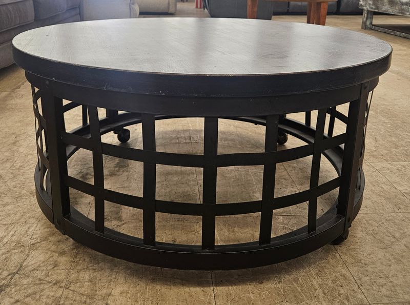 Midnight Grid Round Coffee Table on Casters