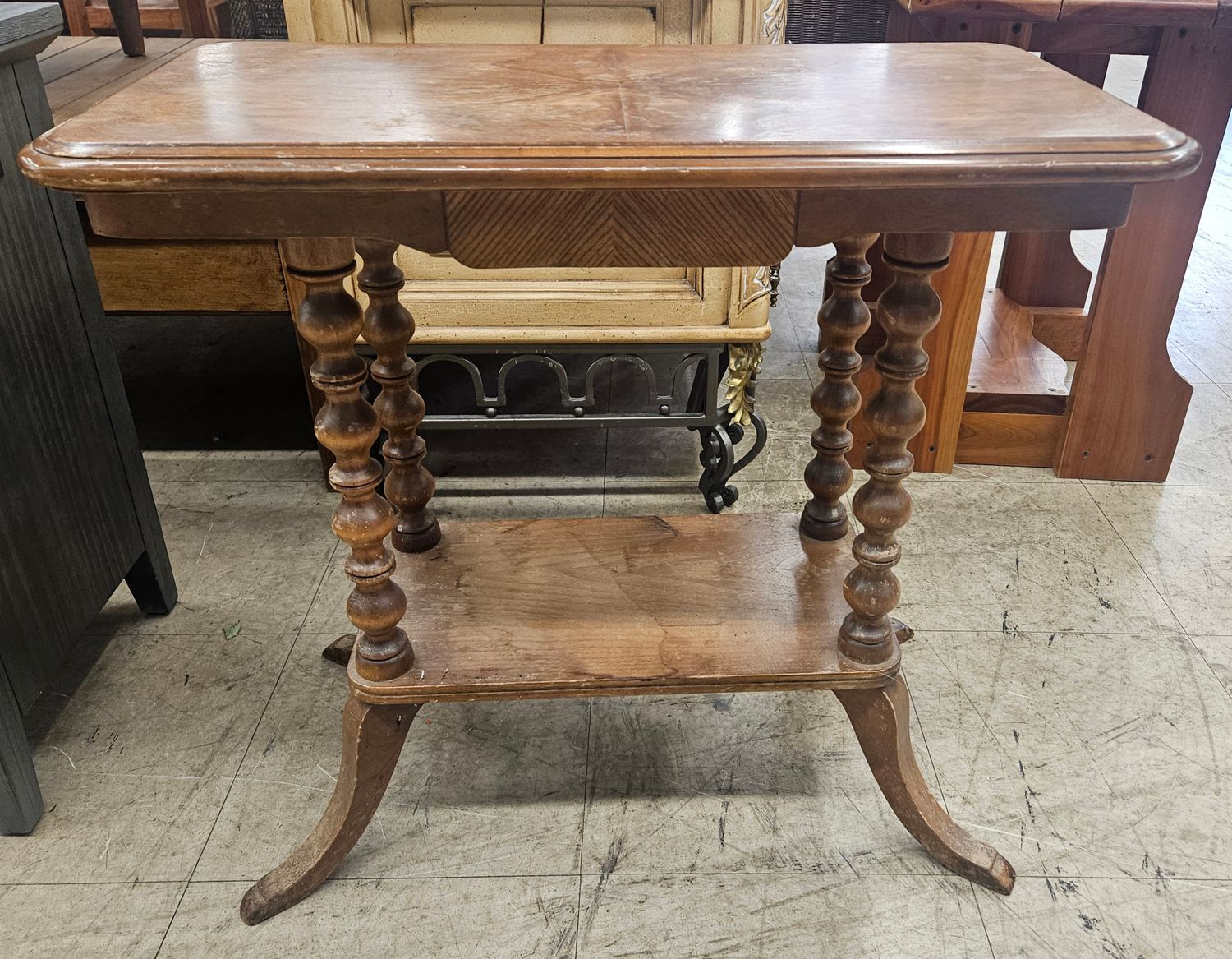 Vintage Spindle-Leg Accent Table