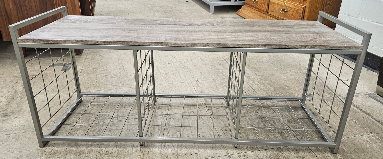 Industrial Triple-Basket Storage Bench
