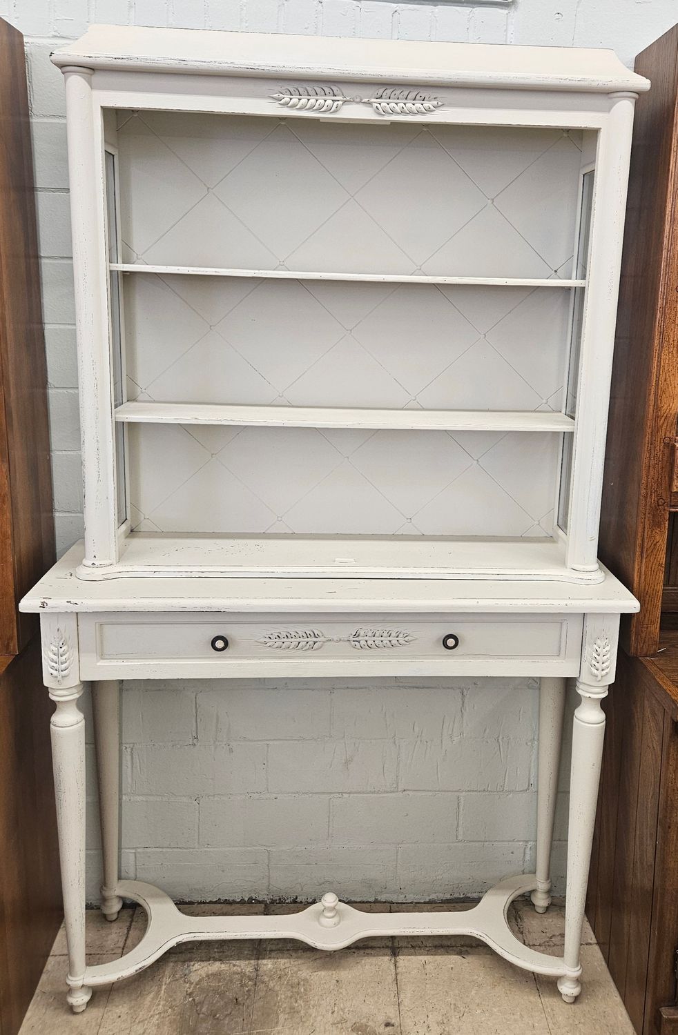 French Country White Hall Table &amp; Display Hutch