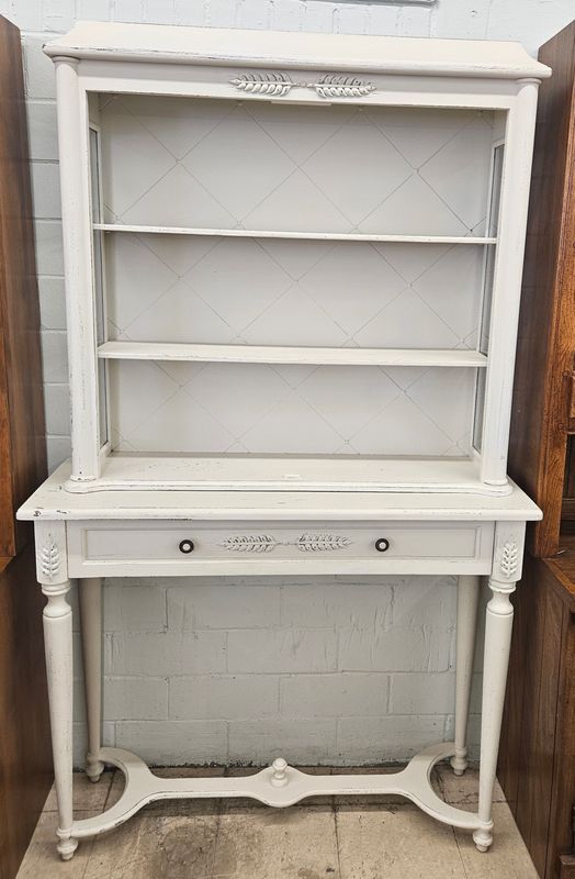 French Country White Hall Table &amp; Display Hutch
