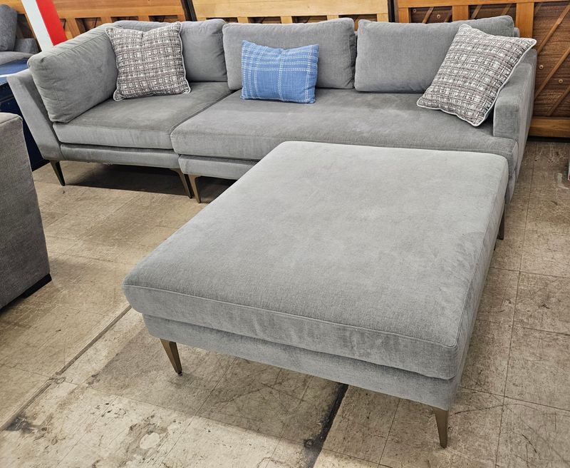Modern Gray Modular Sofa with Oversized Ottoman - FREE DELIVERY