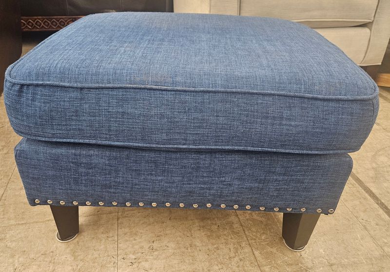 Blue Nailhead Accent Ottoman