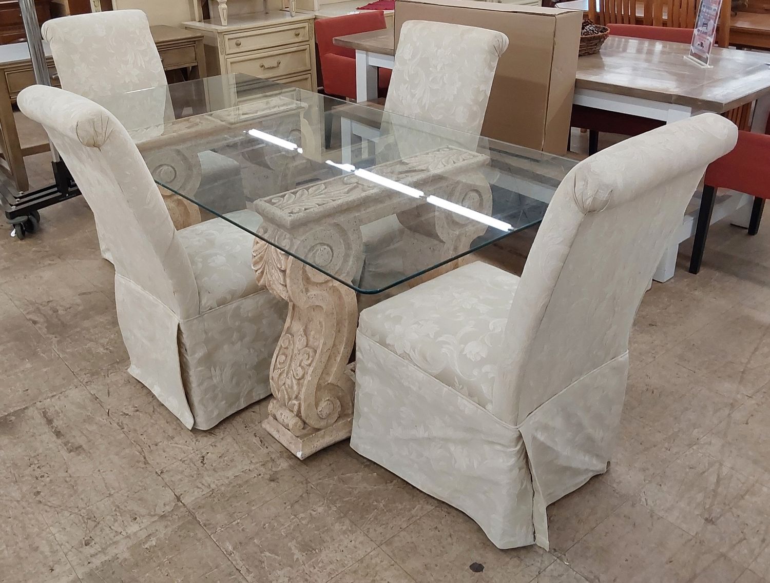 Scrollwork Glass-Top Dining Set **FREE DELIVERY**