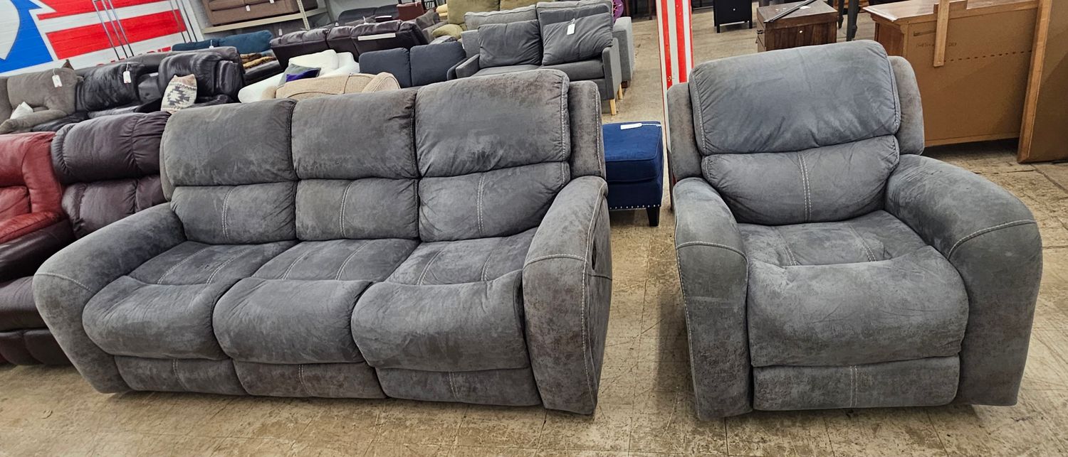 Kick Back &amp; Rock Gray Reclining Set - FREE DELIVERY