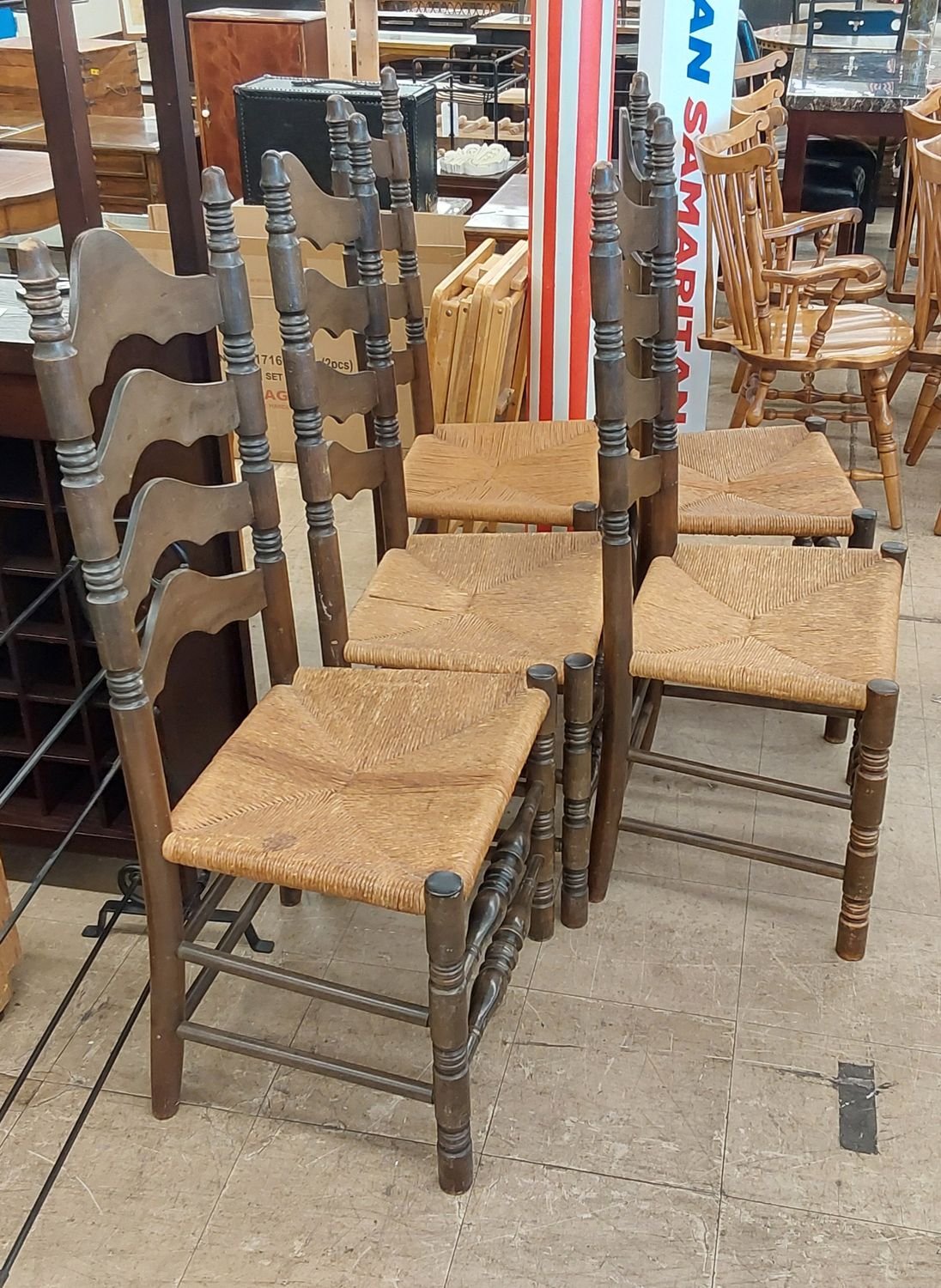 Set of 5 French Country Ladderback Dining Chairs