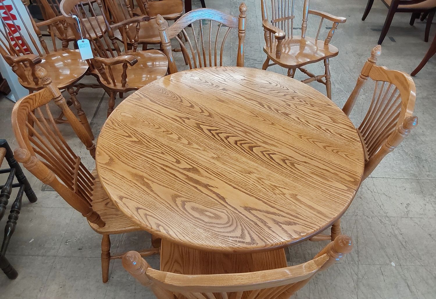 Oak Pedestal Expandable Dining Set with 6 Chairs