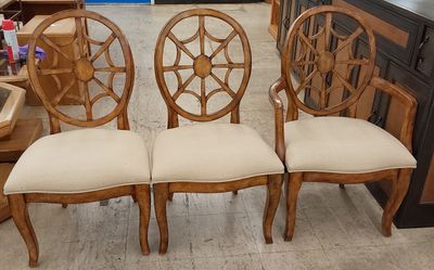 Set of 3 Spiderweb Hardwood Dining Chairs