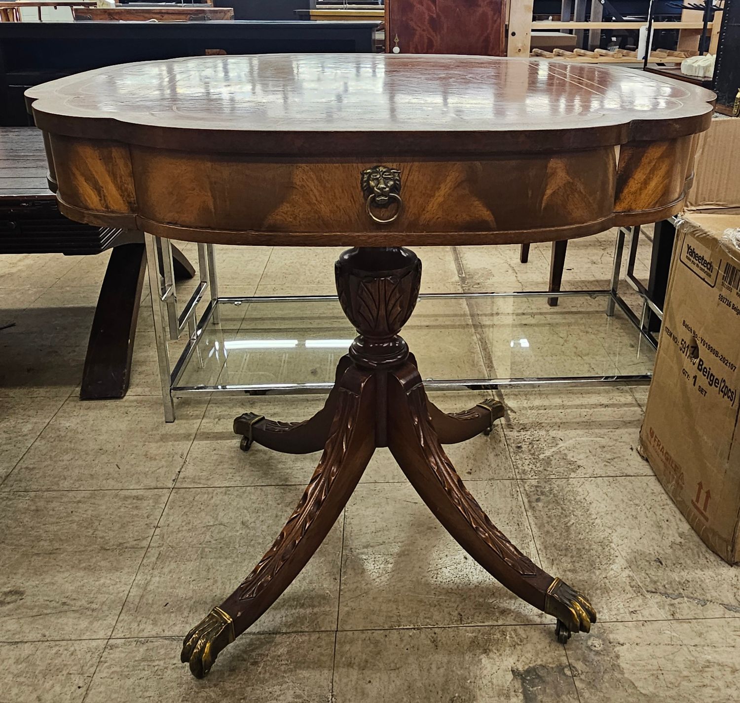 Vintage Columbia Manufacturing Co. Leather-Top Mahogany Drum TableTable