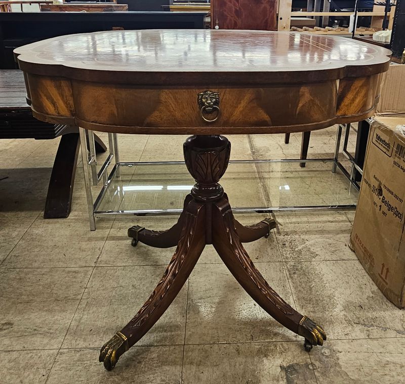 Vintage Columbia Manufacturing Co. Leather-Top Mahogany Drum TableTable