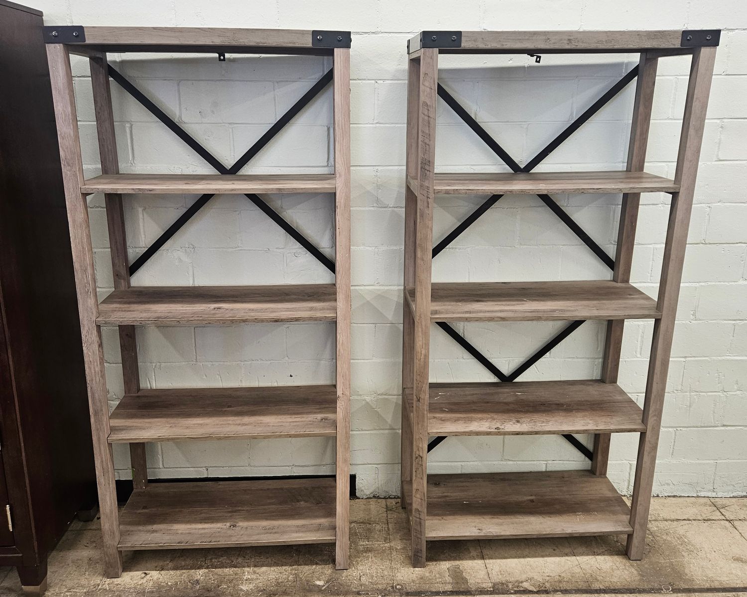 Industrial X-Frame Bookcase Pair