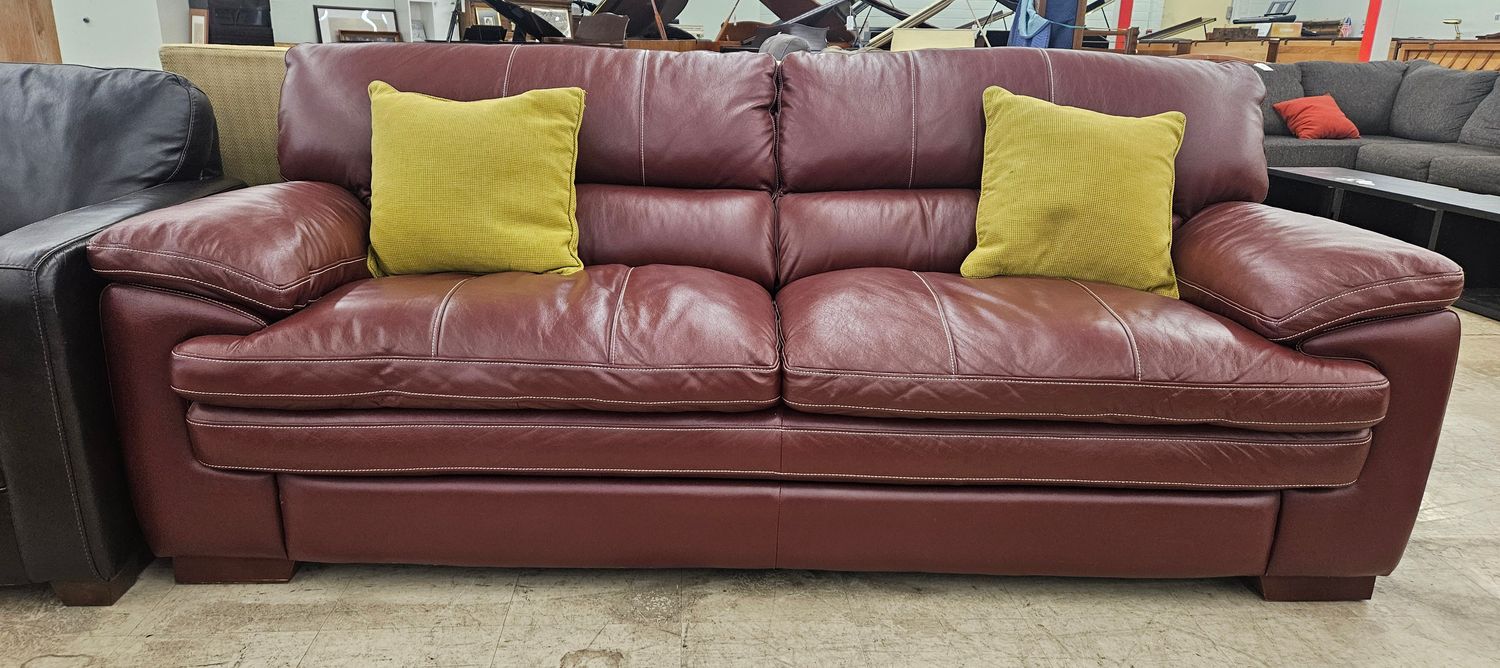 Burgundy Leather Comfort Sofa - FREE DELIVERY