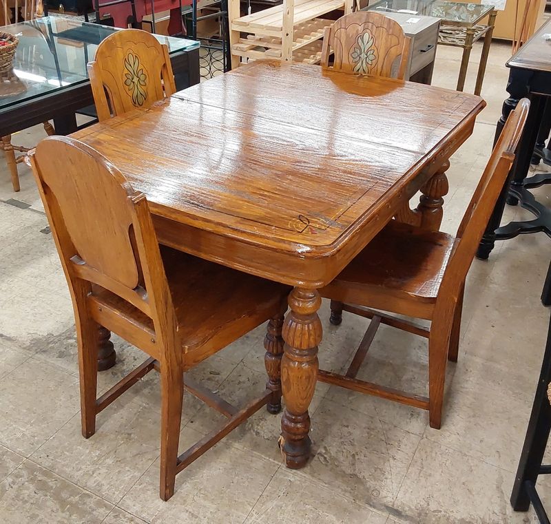 Cute Painted and Carved Hardwood table and chairs