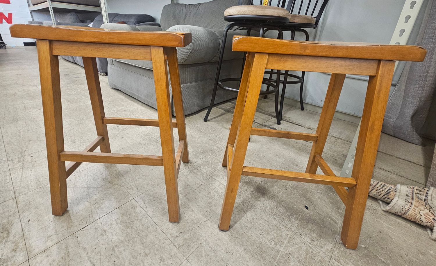 Warm Wood Backless Stool Pair
