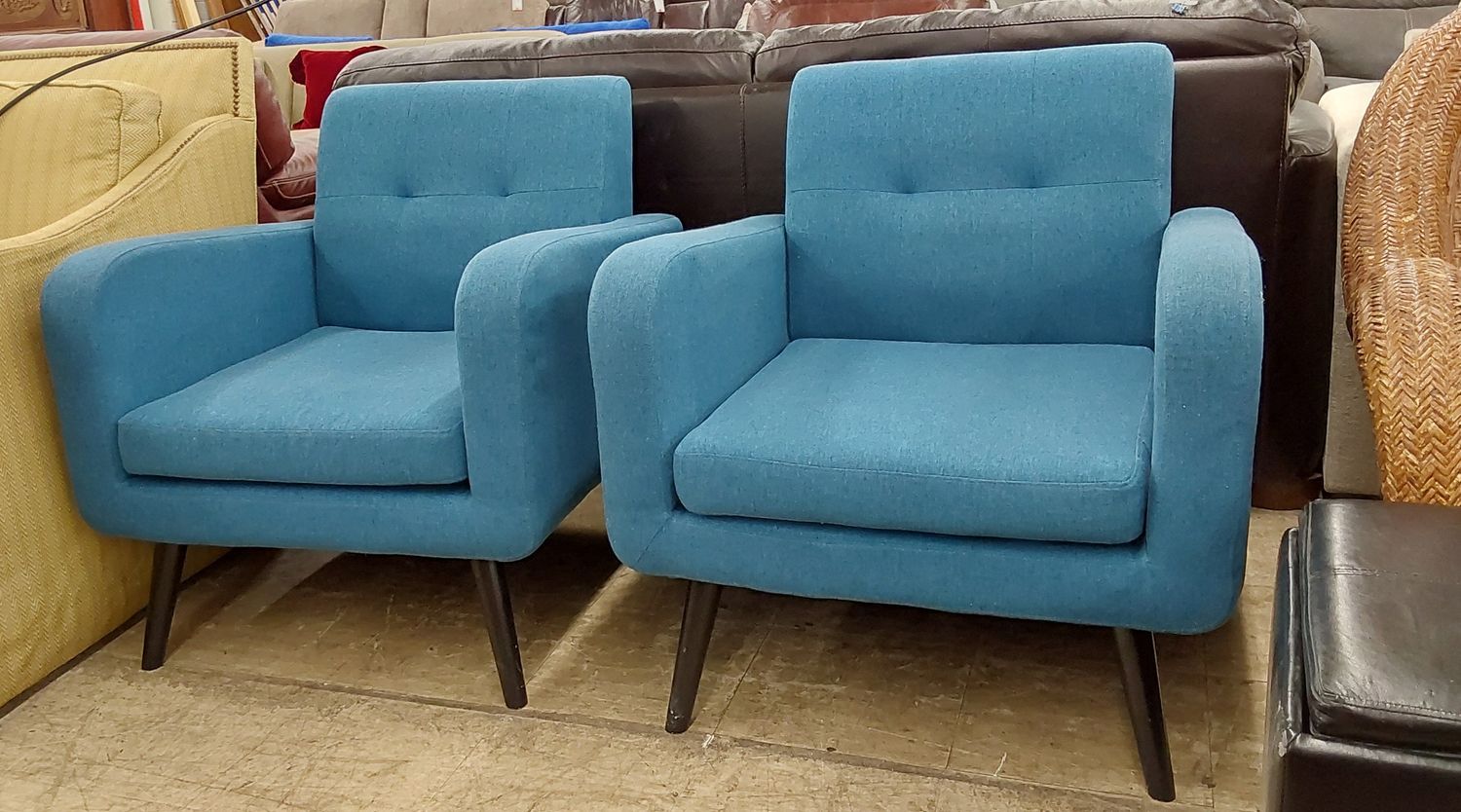 Teal Mid-century Accent Chair Pair