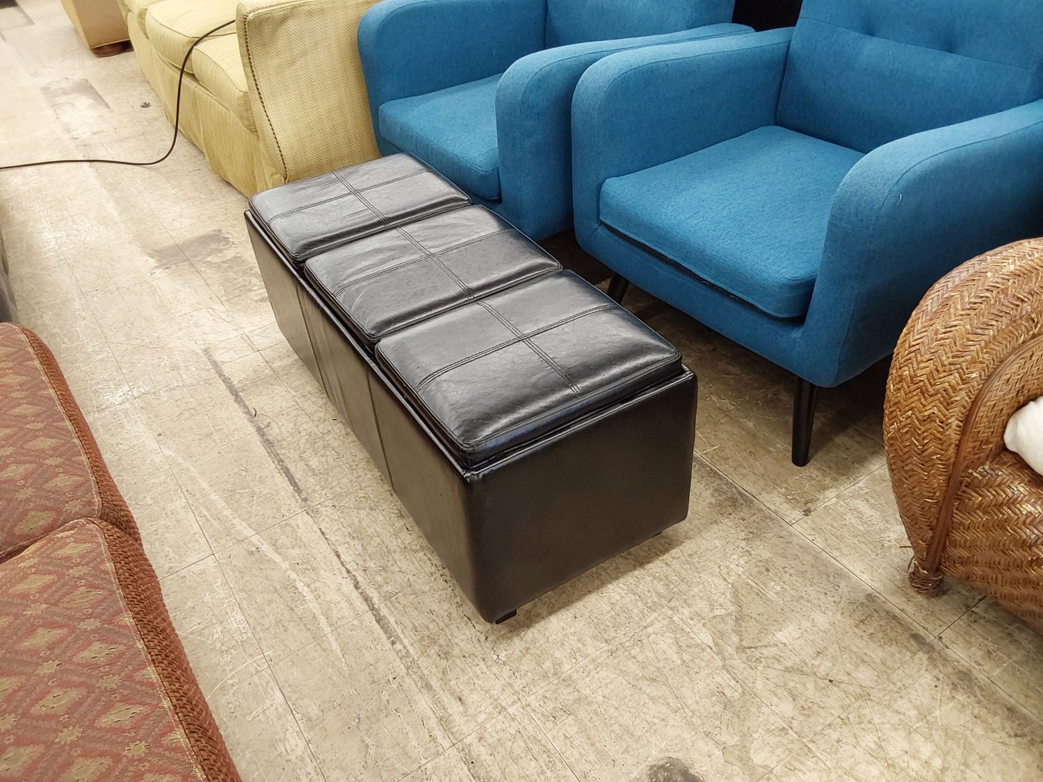 Black Triple Top Storage Ottoman