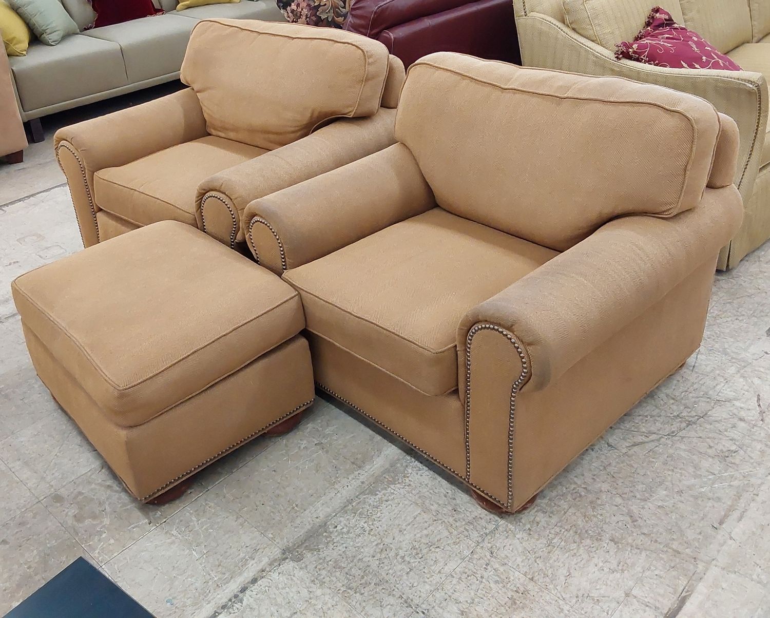 Warm Sienna Matching Chairs with Ottoman