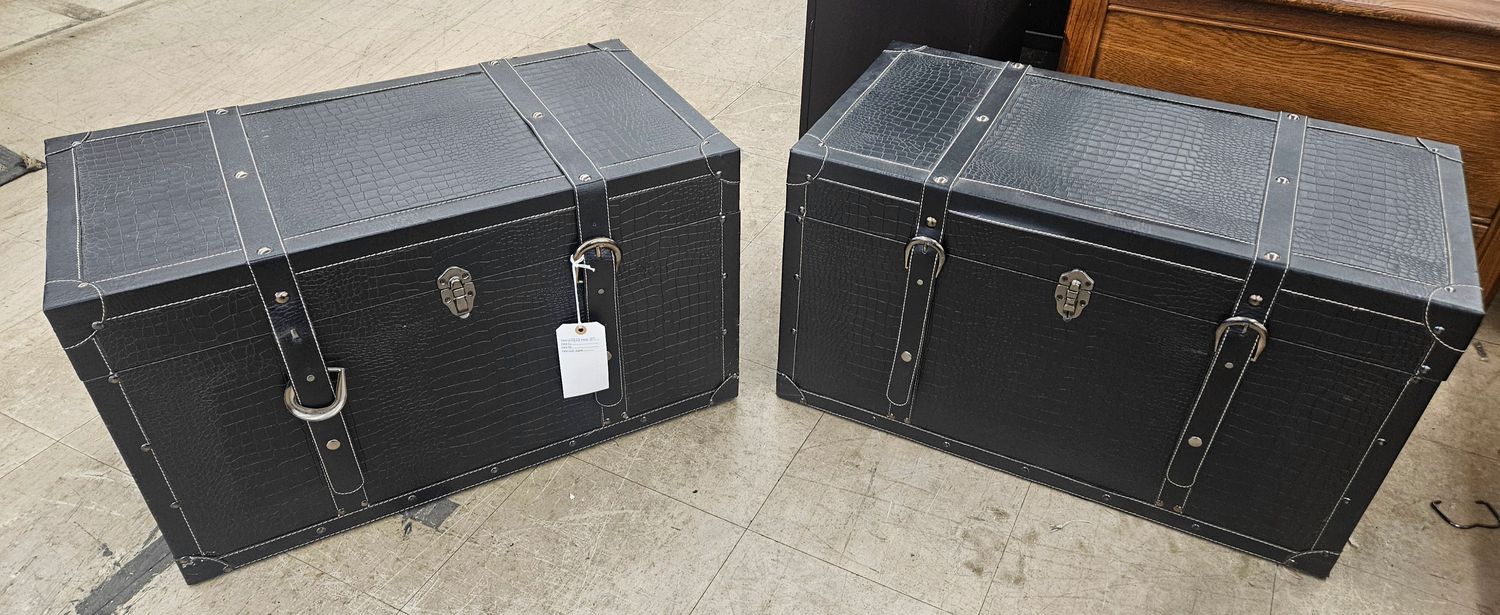Set of 2 Black Croc-Embossed Storage Trunks