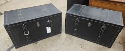 Set of 2 Black Croc-Embossed Storage Trunks