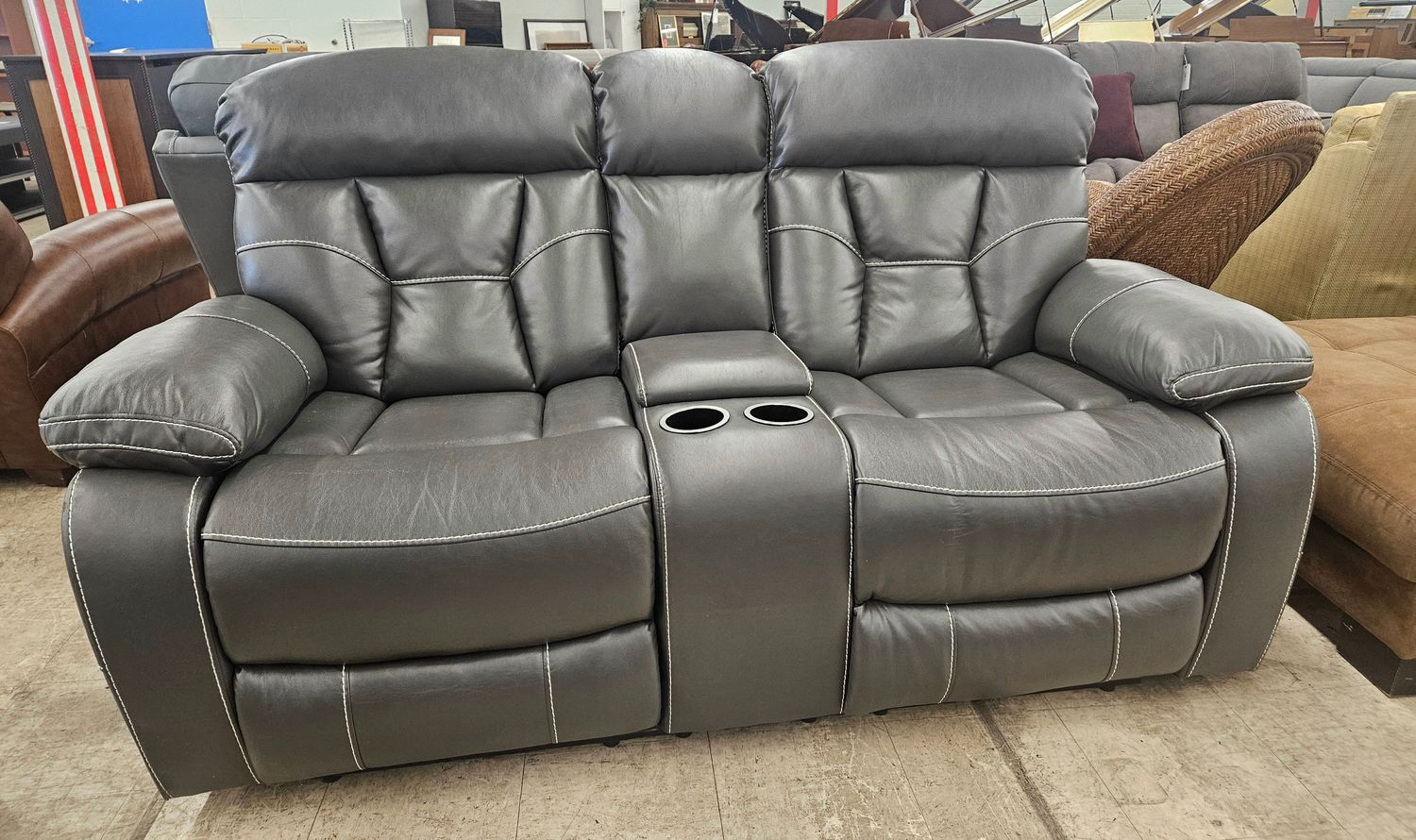 Gray Power Reclining Loveseat with Console - FREE DELIVERY